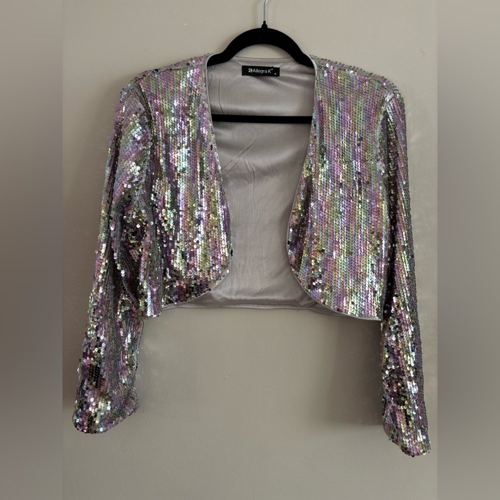 Sequin Multi-Colored Cropped Jacket, Size Medium,… - image 1